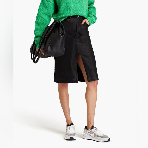 Frame Denim Dresses & Skirts - FRAME Coated Denim Midi Skirt Black Size 26